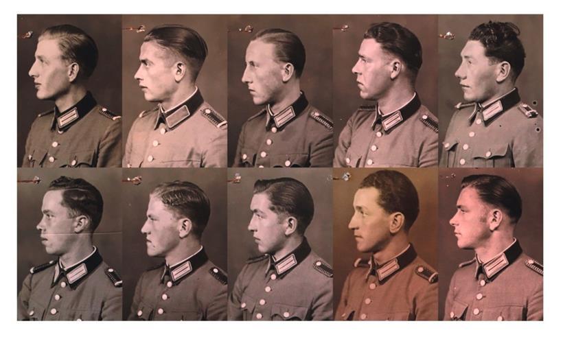 10 von 14 Luxemburgern, die als aktive Polizisten dem Reserve-Polizeibataillon 101 (RPB 101) angehörten und im Rahmen der „Aktion Reinhardt“ am Judenmord im besetzten Polen eingesetzt waren. Die Bilder stammen aus den Personalakten der Hamburger Polizei. Drei Akten fehlen, in einer Akte ist kein Bild.
