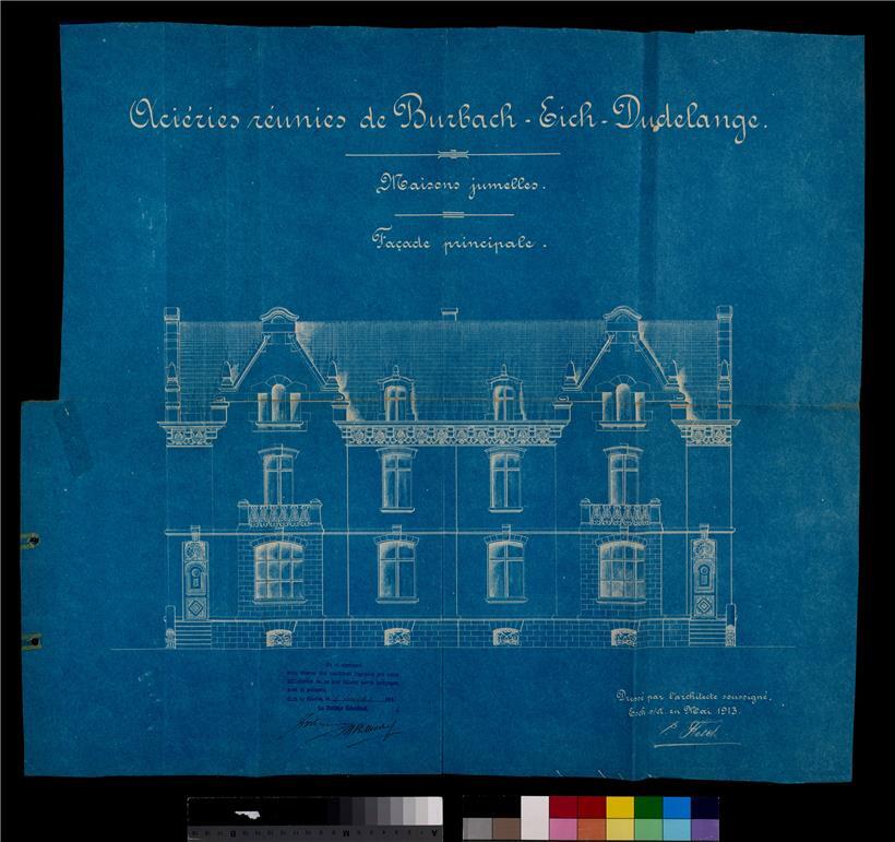 1913 von dem Architekten Paul Flesch entworfener Plan für Zwillingshäuser