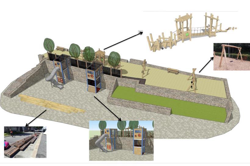 Abenteuerlich und zeitgemäß: Eine Visualisierung zeigt, wie der Spielplatz in Pulvermühl einmal aussehen soll.

