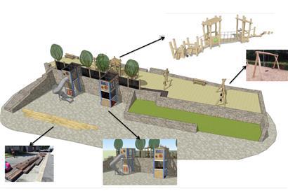 Abenteuerlich und zeitgemäß: Eine Visualisierung zeigt, wie der Spielplatz in Pulvermühl einmal aussehen soll.
