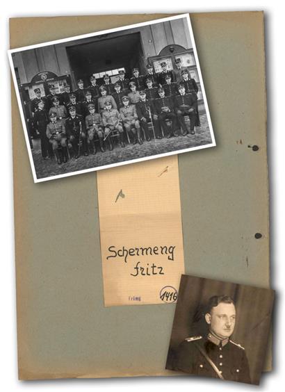 Akte von Friedrich Schermeng mit Porträt und Foto der Eröffnung der Schutzpolizeistelle in Esch/Alzette im August 1940
