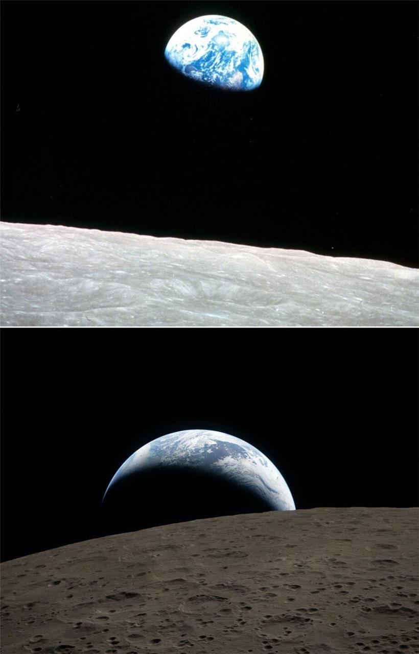 „Artemis 2“ weiter von Erde entfernt als je Menschen zuvor Am 7. April 2026 veröffentlichte die NASA ein neues „Earthset“-Bild (Foto unten) aus der Orion-Kapsel – als Gegenstück zum ikonischen „Earthrise“ von 1968 (Foto oben)