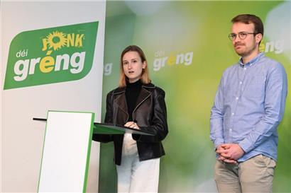 Amy Winandy (links) und Fabricio Costa, Sprecher:innen von „déi jonk gréng“
