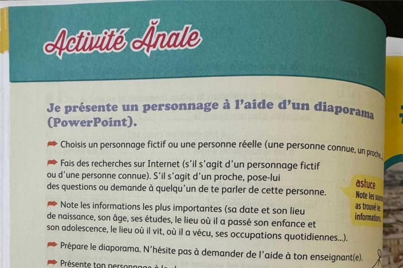 An mehreren Stellen steht im Französischbuch „activité anale“ statt „activité finale“
