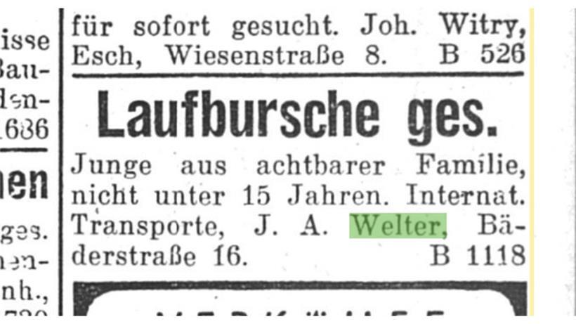 Annonce Welter – Annonce n° B1118, Luxemburger Wort, 20.4.1942, p. 6, eluxemburgensia.lu
