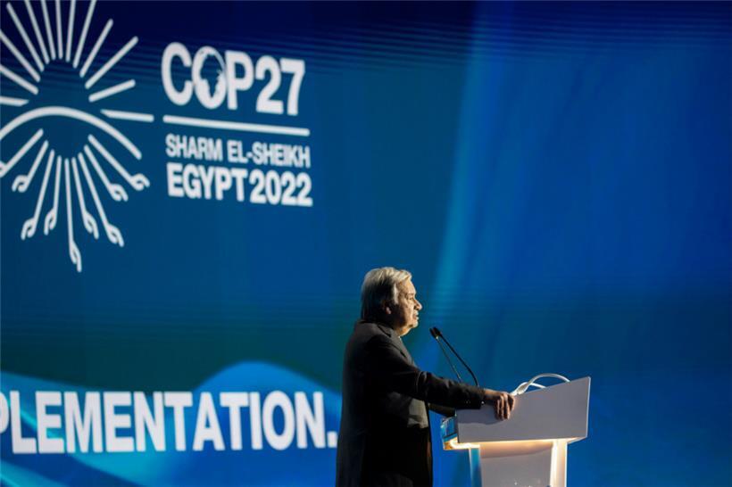 António Guterres, Generalsekretär der Vereinten Nationen, hält seine Rede während der Eröffnung des hochrangigen Gipfels des COP27 Klimagipfels im International Convention Center
