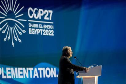 António Guterres, Generalsekretär der Vereinten Nationen, hält seine Rede während der Eröffnung des hochrangigen Gipfels des COP27 Klimagipfels im International Convention Center
