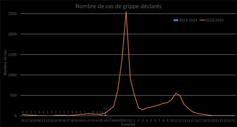 Anzahl der deklarierten Grippefälle im Vergleich
