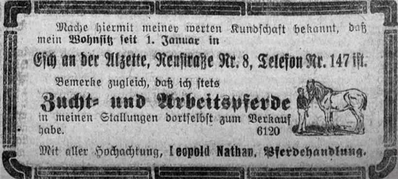 Anzeige aus dem Escher Tageblatt vom 18. Januar 1918
