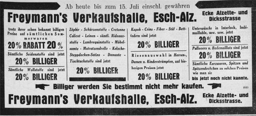 Anzeige aus dem Escher Tageblatt vom 3. Juli 1939

