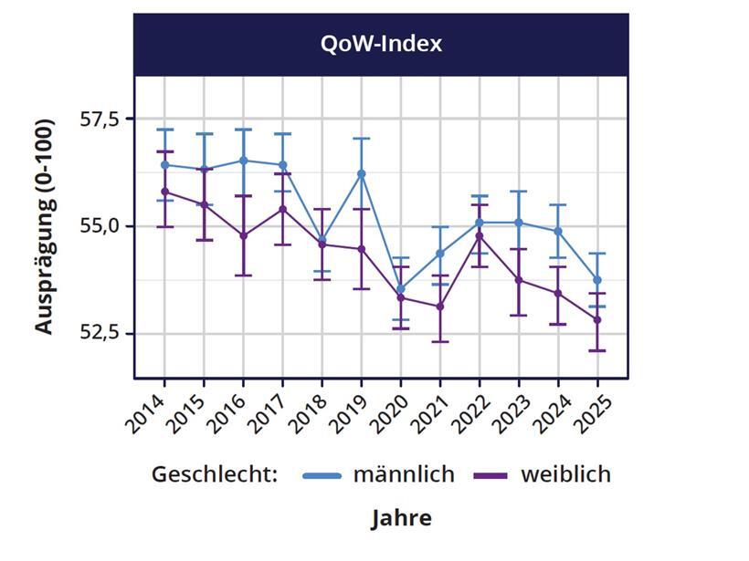 Arbeitsqualitätsindex Vergleich zwischen Männern und Frauen in verschiedenen Kategorien, geschlechterbezogene Arbeitsanalyse