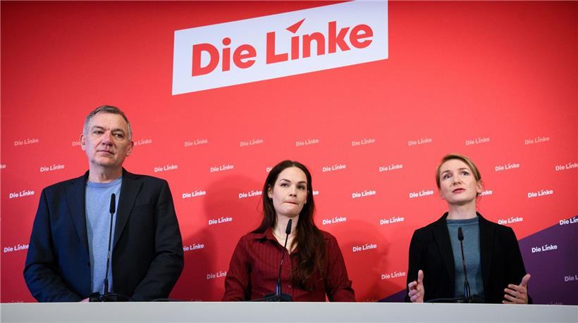 Jan van Aken, Ines Schwerdtner und Nina Bömelburg von Die Linke nach enttäuschendem Ergebnis bei Landtagswahl Rheinland-Pfalz