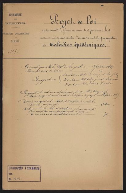 Auch damals schon: Gesetzentwurf aus dem Jahr 1884 zur Ermächtigung der Regierung, die notwendigen Maßnahmen gegen die Verbreitung der Cholera zu ergreifen
