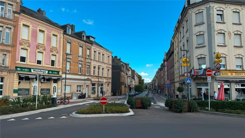 Auch in der ehemaligen Kreiselausfahrt zur rue du Canal prangen zwei große Blume...