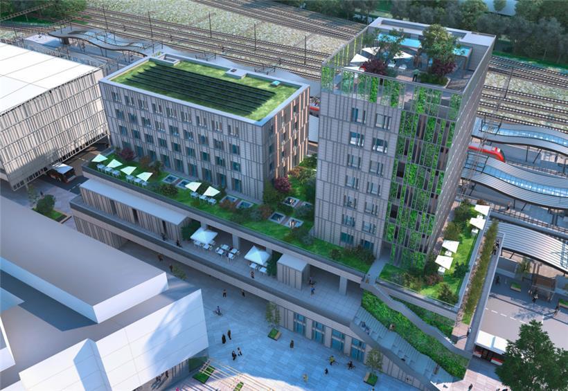 Auf dem Dach der Jugendherberge entsteht eine einladende Panoramaterrasse
