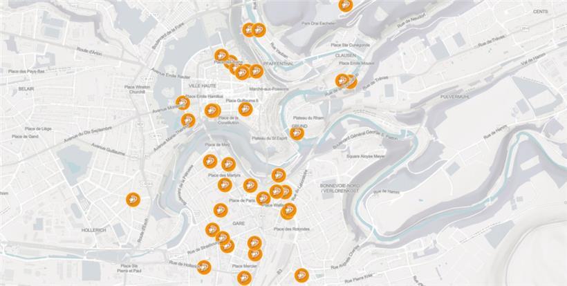 Auf der interaktiven Karte der „Ville de Luxembourg“ sind die Motorradstellplätze eingezeichnet
