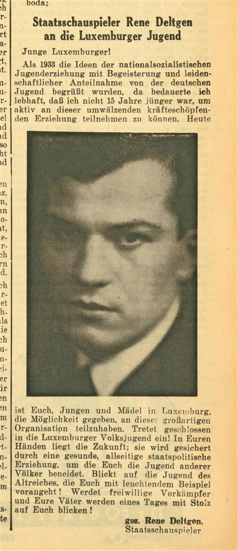 Aufruf von René Deltgen an die Luxemburger Jugend

