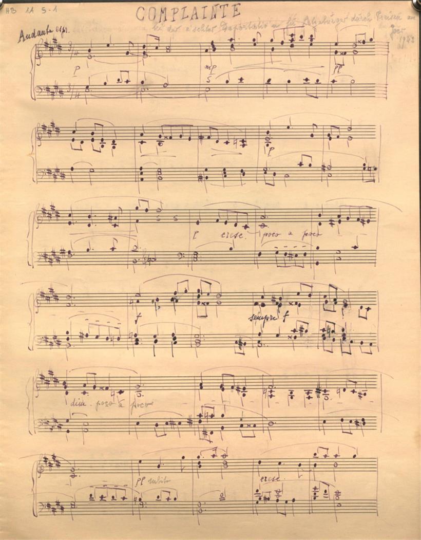 Aus dem Schatz der Helen Buchholtz: handgeschriebene Partitur von Complainte für Klavier „bei der e’schter Deportatio’n fu Letzeburger du’rch Preisen am Joer 1942“. Insgesamt hinterließ Helen Buchholtz ein umfangreiches Œuvre von rund 140 Kompositionen und MuGi.lu widmete ihr das erste von bislang sieben Portalen.
