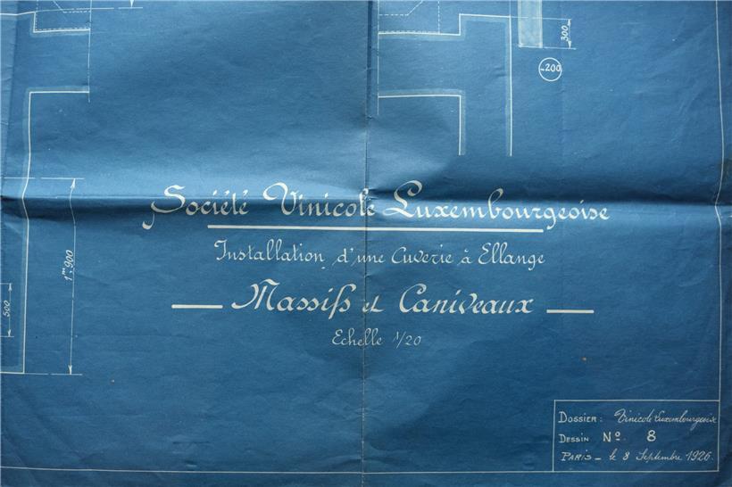 Ausschnitt des Plans der Weintanks. 1926 wurden sie in Paris gezeichnet.