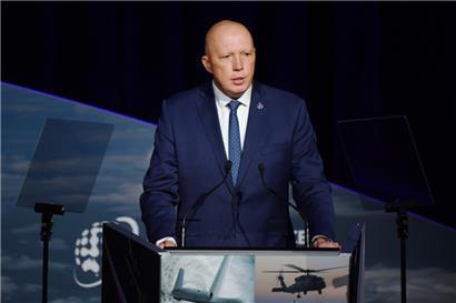 Australiens Verteidigungsminister Peter Dutton spricht im März auf der Luft- und Raumfahrtkonferenz der Royal Australian Air Force im Canberra Convention Centre
