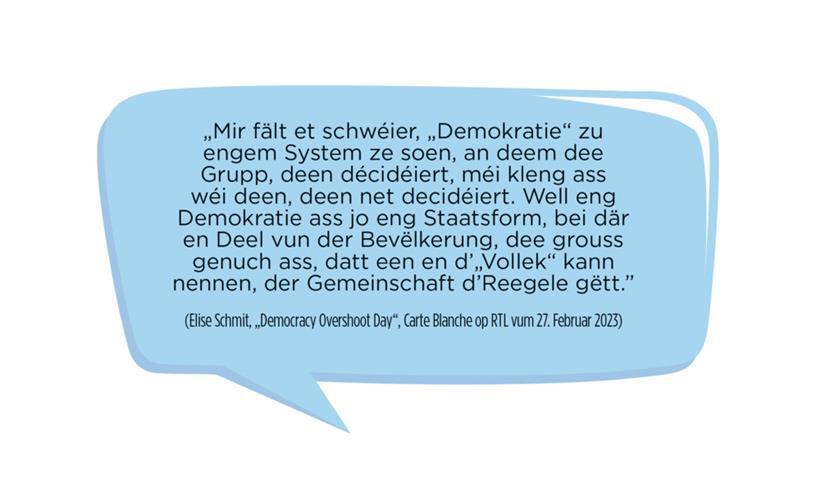 Auszug aus „Democracy Overshoot Day“ von Elise Schmit
