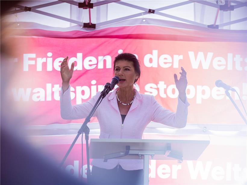 Sahra Wagenknecht, Gründerin der BSW, beim Wahlkampf in Berlin-Schöneberg am Donnerstag