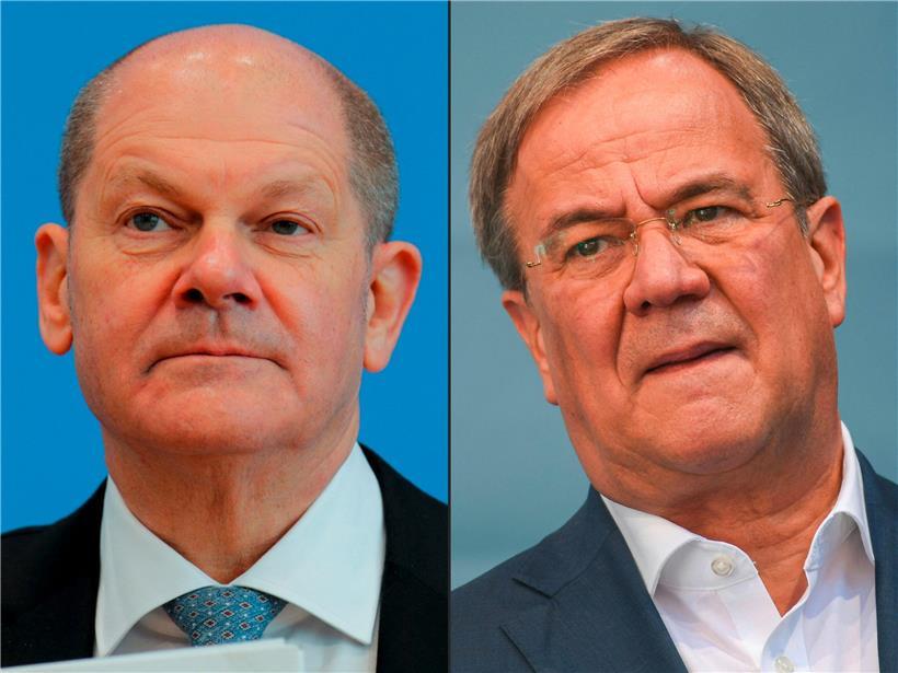Beide Kandidaten beanspruchen nach der Wahl das Kanzleramt Deutschlands für sich: Armin Laschet (rechts), der für die CDU kandidiert, und Olaf Scholz, der für die SPD antritt
