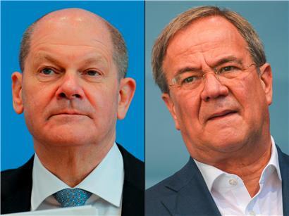 Beide Kandidaten beanspruchen nach der Wahl das Kanzleramt Deutschlands für sich: Armin Laschet (rechts), der für die CDU kandidiert, und Olaf Scholz, der für die SPD antritt

