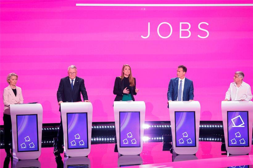 Am 23. Mai fand eine große Debatte zwischen den Spitzenkandidaten in Brüssel statt (v.l.): Ursula von der Leyen (EVP), Nicolas Schmit (S&D), Terry Reintke (Grüne), Sandro Gozi (liberale Renew) Walter Baier (Linke)
