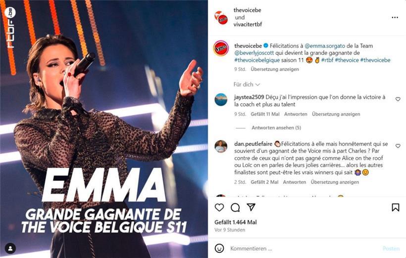 Luxemburgerin Emma Sorgato gewinnt „The Voice Belgique“ 
