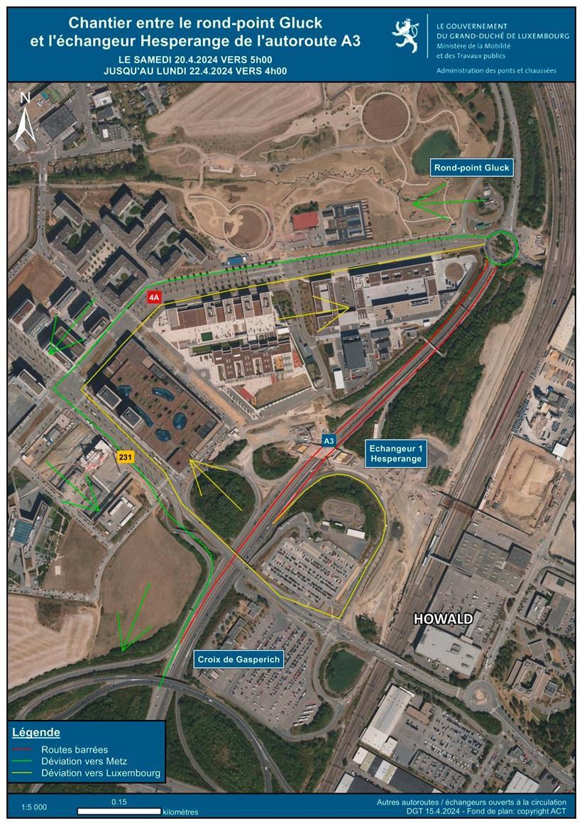 A3 wird am Wochenende zwischen Kreisverkehr Gluck und Anschlussstelle Hesperingen gesperrt 