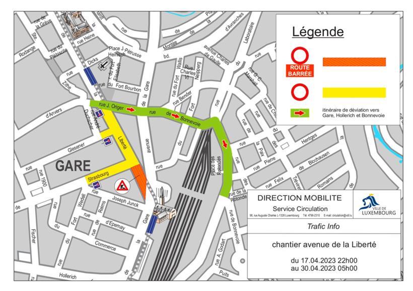 Teilsperrung der avenue de la Liberté 