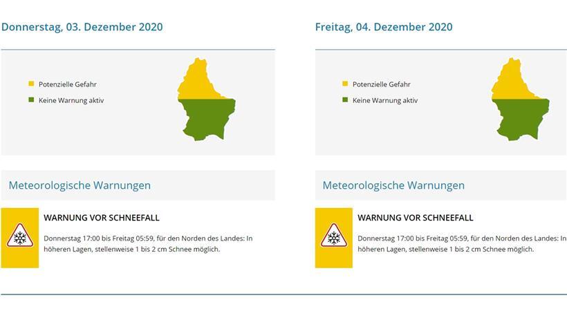 Im Norden Luxemburgs können am Donnerstag und Freitag bis zu zwei Zentimeter Schnee fallen 