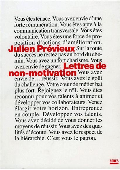Les lettres de non-motivation de Julien Prévieux