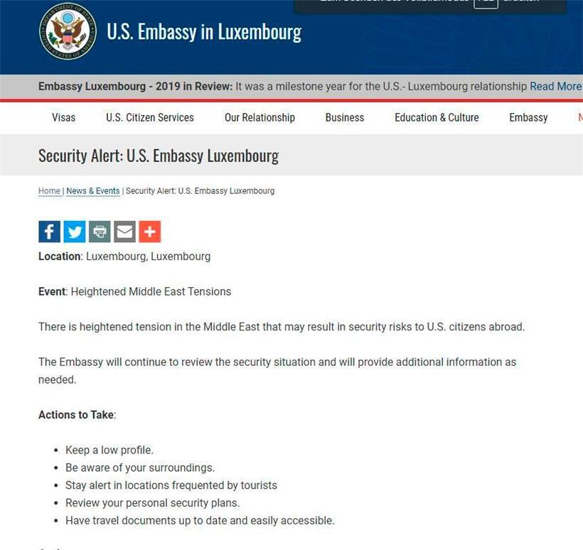 US-Botschaft mahnt in Luxemburg lebende Amerikaner zur Vorsicht  