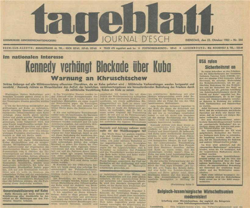 Die Kubakrise beschäftigte das Tageblatt am 23. Oktober 1962.