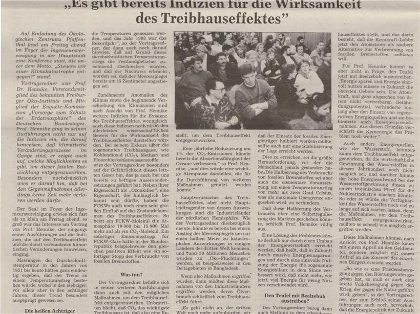 Tageblatt-Artikel von 1990 zum Treibhauseffekt