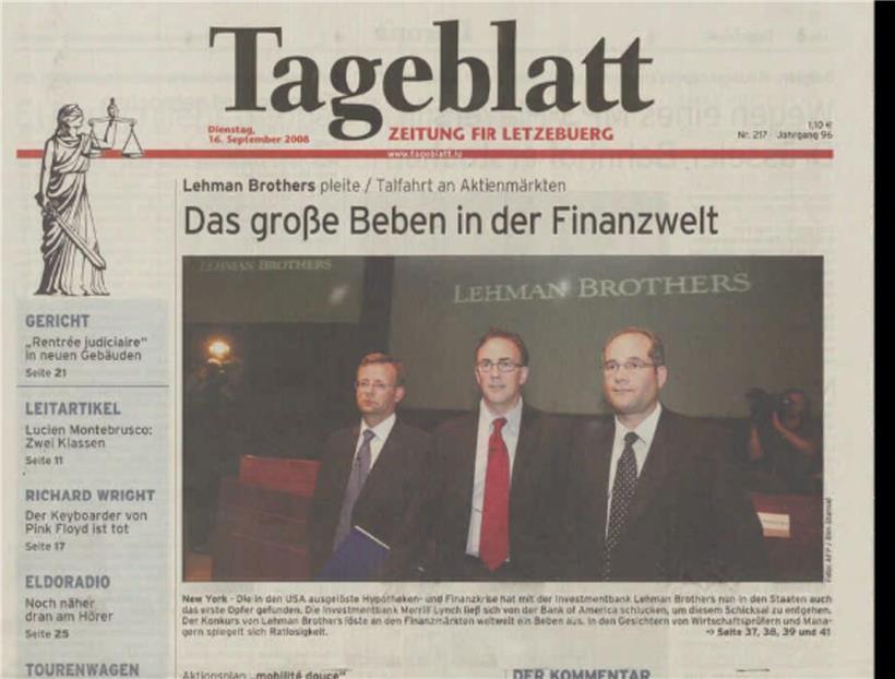 Das „große Beben“: Die Pleite der US-Investmentbank Lehman Brothers löste die internationale Finanzkrise aus. Unsere Ausgabe vom am 16. September 2008.