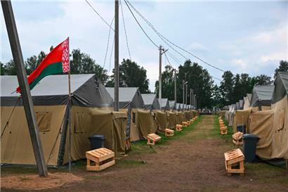 Blick in das Militärzeltlager von Tsel, wo die Wagner-Söldner untergebracht sein sollen
