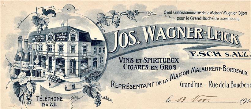 Briefkopf einer Rechnung des Hauses Jos. Wagner-Leick aus dem Jahre 1913