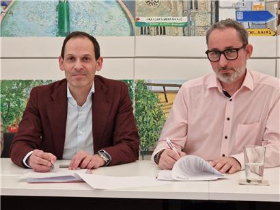 Bürgermeister Dan Biancalana und FGFC-Präsident Claude Reuter bei Pressekonferenz am Dienstagnachmittag.