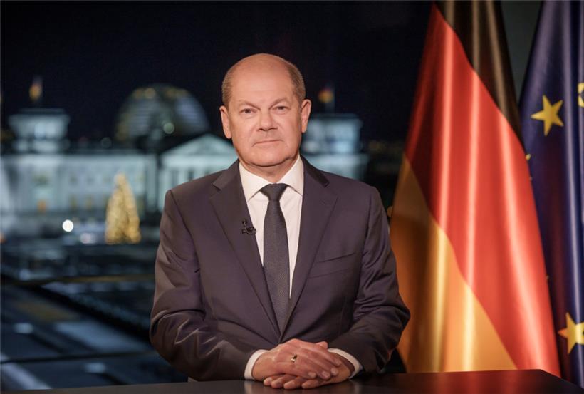 Bundeskanzler Olaf Scholz (SPD) hält seine Neujahrsansprache im Kanzleramt
