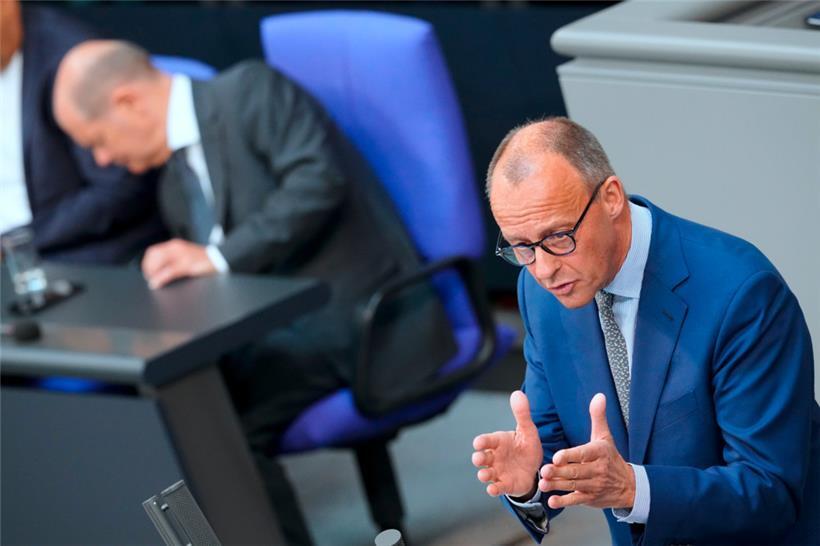 CDU-Chef Friedrich Merz arbeitete sich gestern an Kanzler Olaf Scholz ab
