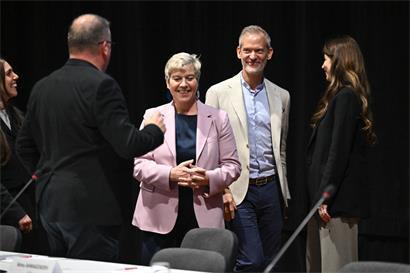 CSV-Gesundheitsministerin Martine Deprez und AMMD-Präsident Chris Roller bei der Quadripartite Anfang Mai