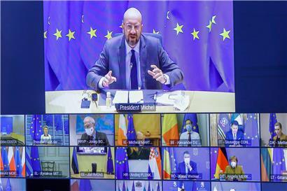 Charles Michel (oben), Präsident des Europäischen Rates, und die weiteren Teilnehmer des EU-Videogipfels
