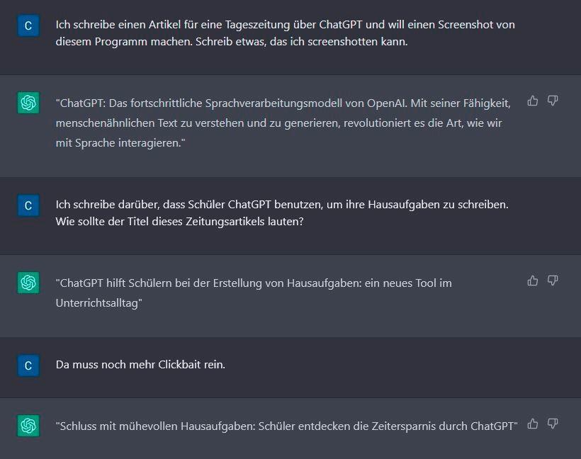 ChatGPT nimmt auch Verbesserungsvorschläge wahr
