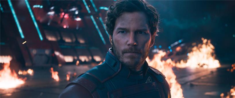 Chris Pratt als Peter Quill/Star-Lord in einer Szene des Films „Guardians of the Galaxy Vol. 3“ (undatierte Filmszene). Der Film kommt am 3. Mai in die Kinos. 
