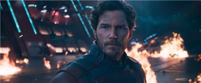 Chris Pratt als Peter Quill/Star-Lord in einer Szene des Films „Guardians of the Galaxy Vol. 3“ (undatierte Filmszene). Der Film kommt am 3. Mai in die Kinos. 
