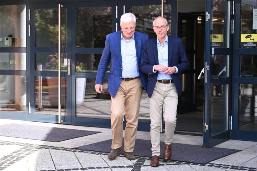Claude Wiseler und Luc Frieden nach der Zusammenkunft des CSV-Nationalrats in Strassen
