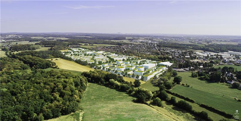 Computergrafik: So soll das neue Wohnviertel Elmen einmal in der Landschaft liegen
